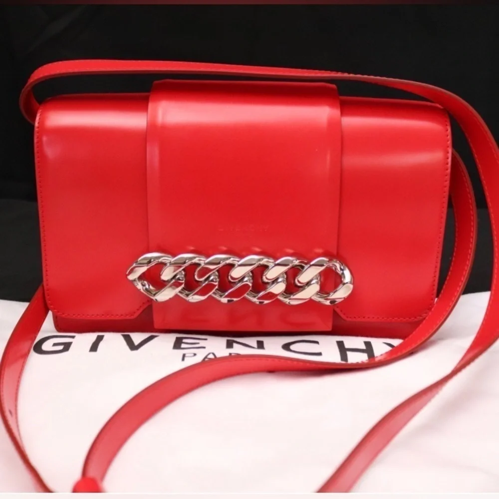 Givenchy Calfskin Infinity Flap Shoulder Crossbody Bag Leather Red w Dust bag
